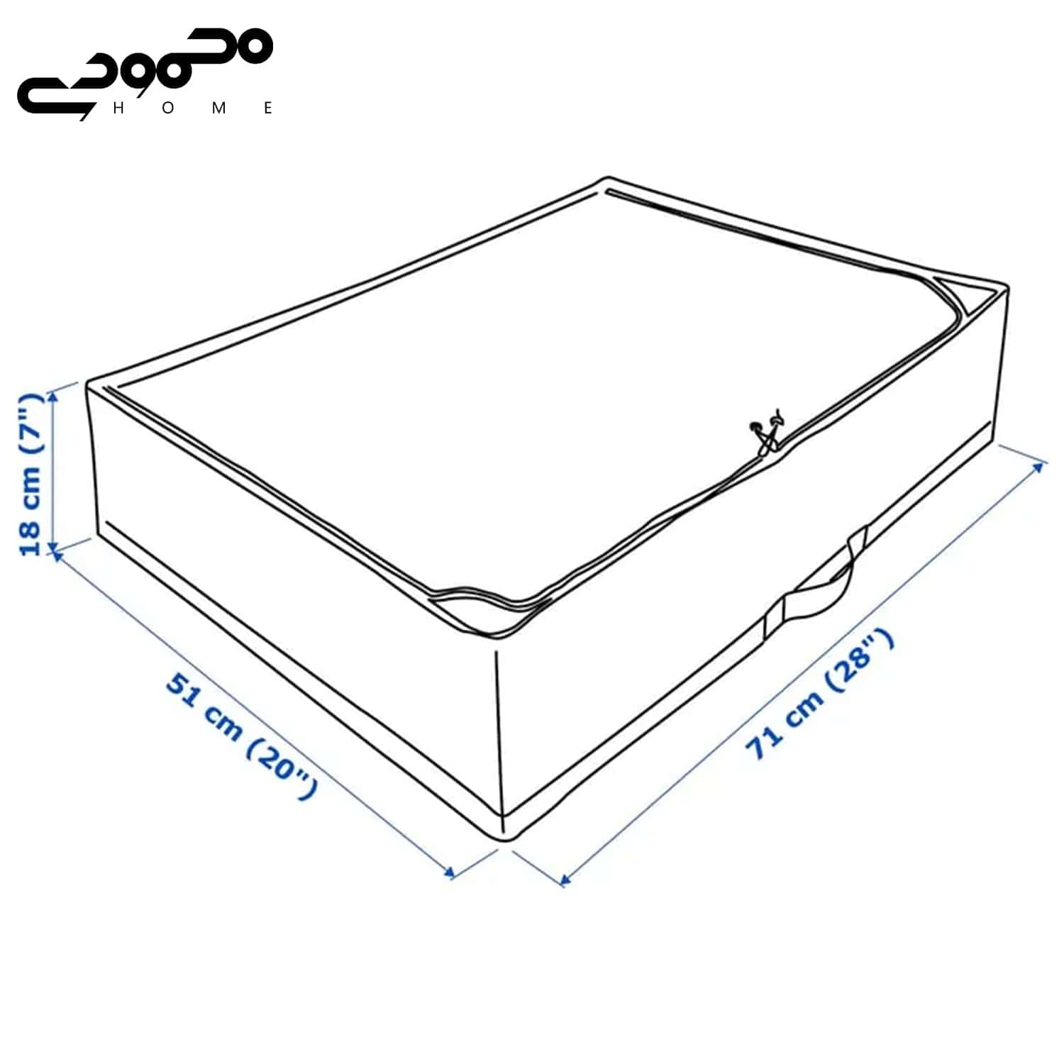 جعبه نظم دهنده ایکیا با ابعاد 71x51x18 سانتی‌متر، مناسب برای مرتب‌سازی خانه و افزایش فضای داخلی.